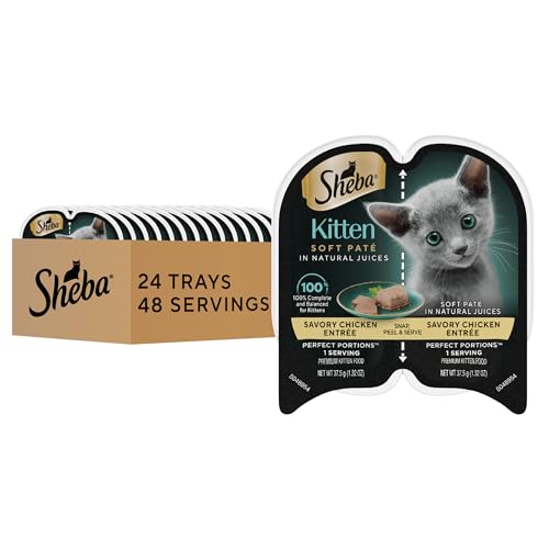 Sheba Perfect Portions Kitten Wet Food Pate Cat Food Wet Entree Chicken Recipe 2.6 oz. Twin-Pack Trays (24 Count 48 Servings)