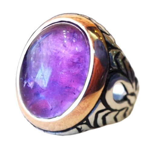 Bague améthyste violette homme, bijou de déclaration ovale