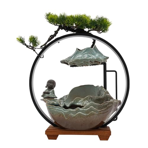 LIAPDG Little Monk Waterfall, Buddha Fountain Indoor Tabletop Water Fountain Home Decor with LED Light Loop for Living Room, Bedroom, Entrance Compact and Lightweight with Mist for Meditation