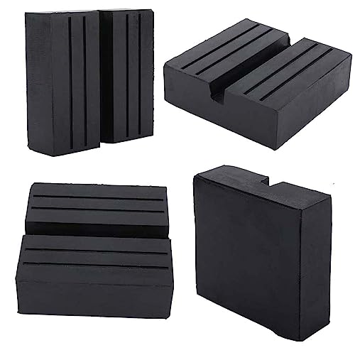 Image of 4 Packs Square Jack Pad, Black Anti-Slip Rail Adapter Support Block, Slotted Frame Rubber Frame Rail Protector