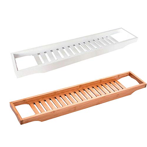 Bambou baignoire rack blanc étagère de douche et rangement serviette - 4