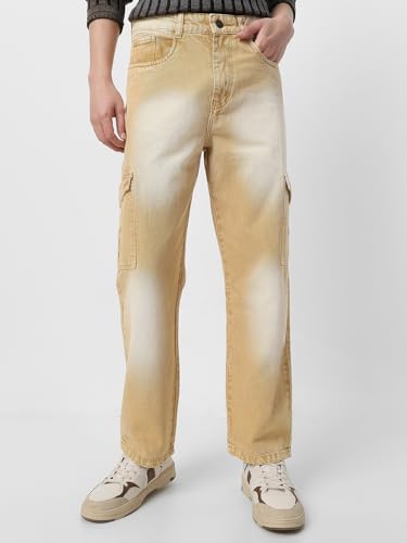Image of Neostreak Men's Loose Baggy Fit Washed Cargo Jeans with 6 Pockets Non-Stretchable