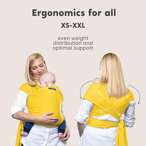 Image of CuddleBug Baby Wraps Carrier 7-35 lbs - Breathable Baby Carrier Newborn to Toddler - Soft Stretchy Baby Sling Carrier for Hands-Free Comfort, Hip Healthy Support & Bonding (Yellow)