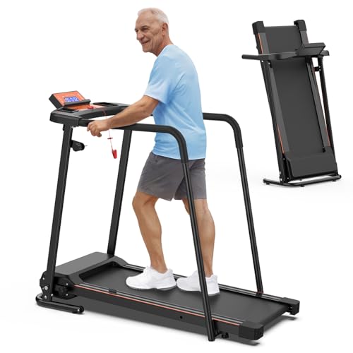 Image of Walking Treadmills for Home, Portable Foldable Treadmill with Extended Long Handrails and LCD Display,Under Desk Treadmills for Home Small or Office, with Optional APP Control, 300 LBS Capacity