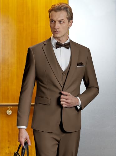 image for WULFUL Men’s Slim Fit Suit One Button 3-Piece Blazer Dress Business 