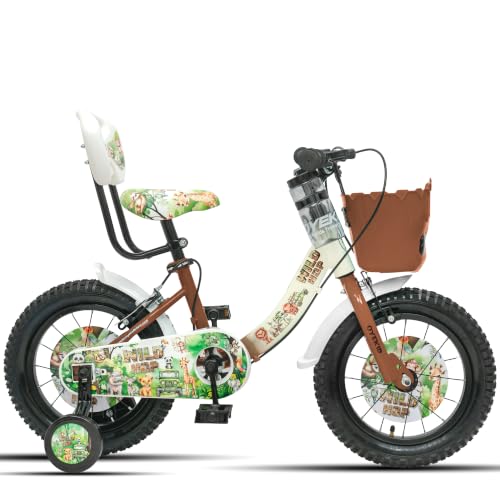 Image of WildHop 14T Kids Bicycle with Training Wheels, Backrest Seat, Basket & Safety Features for Toddlers (Crean Brown, 14T)
