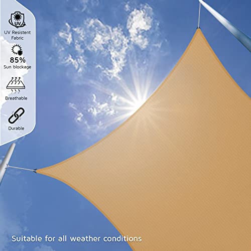 Image of HIPPO Shade Sail 9.5 Feet X 16.5 Feet Sun Shade 85% UV Block for Canopy Cover, Outdoor Patio, Garden, Pergola, Balcony Tent (Beige)