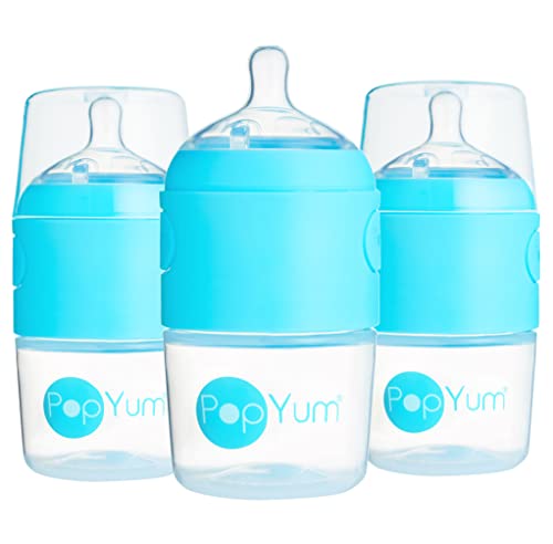 Image of PopYum 5 oz Blue Anti-Colic Formula Making/Mixing/Dispenser Baby Bottles, 3-Pack with #1 Slow Flow Nipples, 150 ml, BPA-Free, Natural Latch