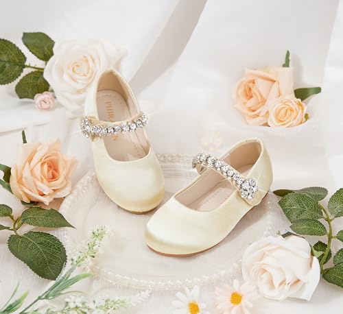 Image of PHIRAMIN Toddler Flower Girl Glitter Dress Shoes Little Girl Ballet Flats Bow Wedding Party