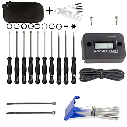 Euros Tachometer Tach Meter + 10Pcs Carburetor Adjustment Tool + Cleaning Tool Set Replace Common 2 Cycle Small Engine Echo Poulan Husqvarna MTD Ryobi Homelite String Trimmer Weed Eater Chainsaw