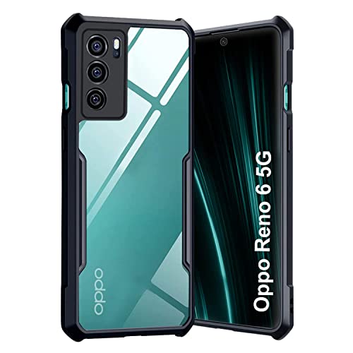 Image of Dashmesh Shopping Plastic Shockproof Crystal Clear Back Cover Case for Oppo Reno 6 5G | 360� Protection | Protective Design | Transparent Back Cover Case (Black Bumper)