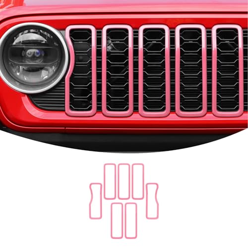 Image of Linskip for 2024-2025 Jeep Wrangler JL 4XE & Gladiator JT Grille Inserts, Meshless Grille Bezel Covers for Jeep Wrangler Sport Rubicon Sahara Willys Mojave Rubicon,Exterior Accessories(Pink)