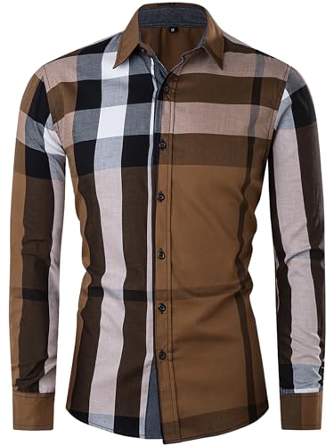 FREDD MARSHALL Men's Long Sleeve Slim Fit 100% Cotton Plaid Shirts