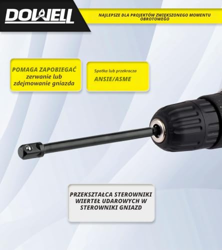 DOWELL Impact Grade Adapter Set Przedłużający Bit z uchwytem 1/4-calowym, 3/8-calowym, 1/2-calowym gniazdem napędowym Rozszerzenie wiertła do szybkiego klucza uderzeniowego (3, 6-calowy)