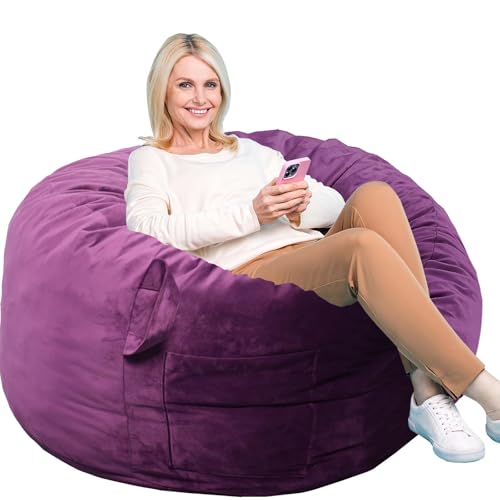 Image of Bean Bag Chairs, Memory Foam Stuffing Bean Bag Chair for Adults /Teens /Kids, Velvet Lazy Sofa Furniture with Removable High-Rebound Memory Foam for Living Room Bedroom College Dorm