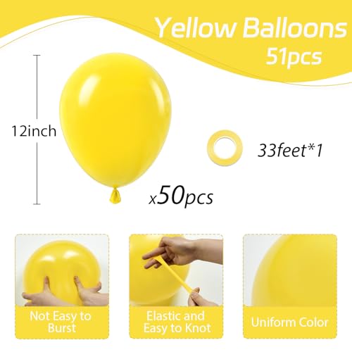 Image of Yellow Balloons 12 inch, Yellow Latex 50pcs Party Balloons | Baby Shower, Wedding, Birthday Party Decorations