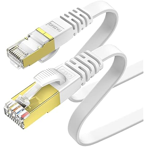 KASIMO Ethernet Cable 1M White, Cat 7 Gigabit Lan Network Cable RJ45 High-Speed Flat Ethernet Cable 10Gbps 600Mhz/s STP Compatible with PC,Game Console,PS4, PS5,Switch,Modem,Smart TV,Patch Panel Cover