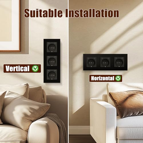 BSEED Steckdose mit USB C(5 V 2.1A),Unterputz Steckdose (Typ C und Typ C),16A 250V 3 Fach Wandsteckdose,2*USB C Einbausteckdose Geeignet für Phone,Pad-228mm*86mm,Schwarz