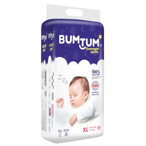 Image of Bumtum Baby Overnight Diaper Pants - Size XL (12-18 kg), 30 Count | All night Absorption with Pillow Soft Comfort | No Leak | 100% Rashfree | With soothing Chamomile Microbial Layer | Pack of 1