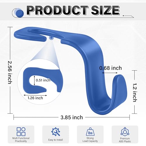 Image of SINGARO 4 Pack Car Seat Headrest Hooks, Vehicle Back Seat Hanger Storage Organizer for Purse Handbag Backpack Coat Grocery, 360 Rotating Heavy Duty Holds 44lbs, Blue