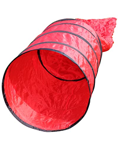 SPORTIKEL24 Agility Sacktunnel Rot – 3,80 m Länge, Ø 60 cm – Für Welpen & Anfängerhunde – mit Ösen, Heringen & Tragetasche – von Superhund