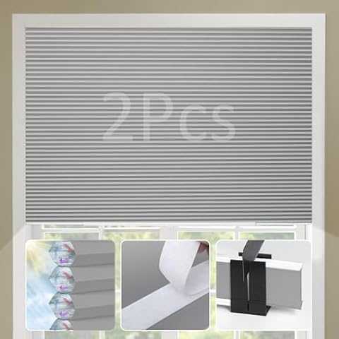 Blankendon Cellular Shades No Tools No Drill Custom Honeycomb Blinds Blackout for Window Easy Cut to Size Cellular Blind Space Grey, 39" W(27"-39") x 64" H 2Packs Cover