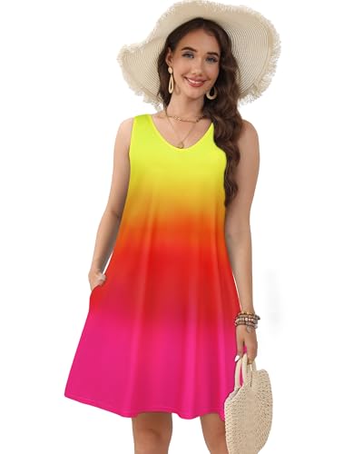 Image of CHICGAL Womens Summer Dresses Casual Sleeveless Loose T Shirt V Neck Sundress Swing Beach Cover Up with Pockets 2026