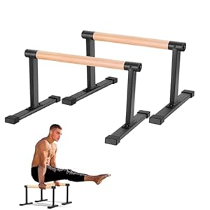 Wooden Parallel Bars and Dip Bar with Thick Beech Handles, Push-up stands for Handstand, L-Sit, Gymnastics, Strength Training Home Gym,Anti-slip Mats, Easy to Install,600lbs