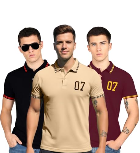 Image of INKKR Men's Soild Collar Neck Half Sleeve Polo T-Shirt Combo