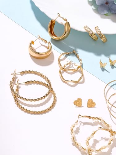 Image of Yellow Chimes Earrings for Women and Girls | Fashion Gold Stud & Hoop Set | Gold Plated Hoop & Studs Earring | Western Hoop Earrings Combo | Birthday Gift for Girls & Women Anniversary Gift for Wife