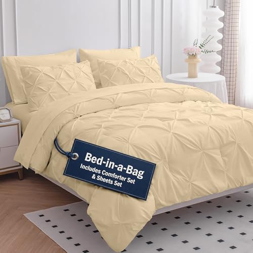 La mejor comparación de Edredon matrimonial - los preferidos. 41 LANEN LINEN Juego de edredón completo de 7 piezas en una bolsa. Juego de cama matrimonial con pliegues, edredón, sábana encimera, sábana ajustable, funda de almohada y funda de...