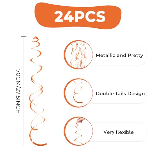 Image of 24 PCS Orange Hanging Swirl, Sparkle Ceiling Decorations, Plastic Streamer Party Decorations with Double-Swirls and Single-Swirls for Birthday Decorations, Thanksgiving Day, Graduation, Baby Shower