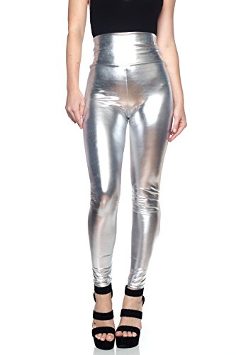 J2 Love Womens Faux Leather High Waist Leggings Small Silver