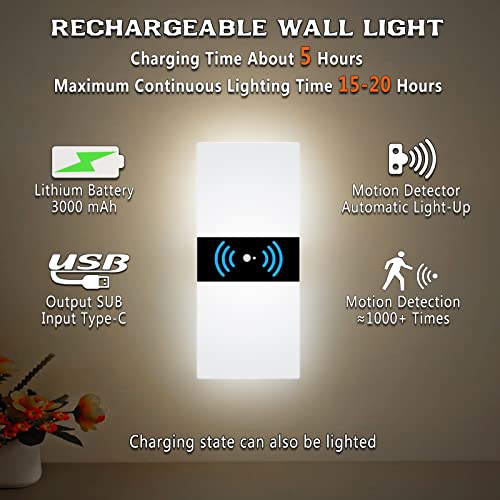 Ankboy Motion Sensor Wall Lights Battery Operated Led Wall Sconces Set Of 2 Rechargeable Wireless Magnetic Black Wall Lamp Indoor With Switch Usb Night Light For Bedroom, White Light 6000K #TOP2