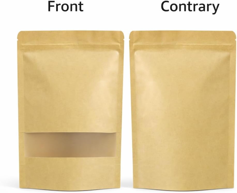 Pencereli Kraft Doypack Dik Duran Poşetler – 50’li Paket, Şeffaf Pencereli, Kilitli (Ziplock) ve Kolay Açma Çentikli, Çok Amaçlı Gıda Saklama Poşetleri (11 cm – 18 cm)