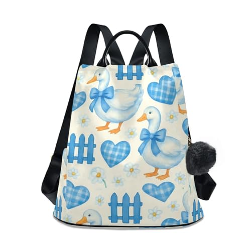 Sac à dos imprimé canards blancs pour femme avec antivol dos et multi-poches