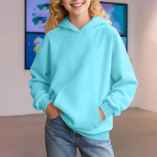 Cute Hoodies for Girls Hooded Sweatshirts 2025 Kids Long Sleeve Pullover Fall Fleece Tops Large Solid Block Clothes3