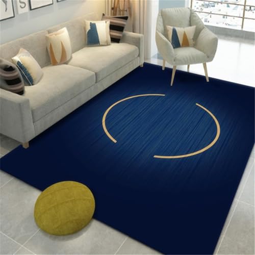 Tapis de salon bleu géométrique simple déco lavable 160x230 cm