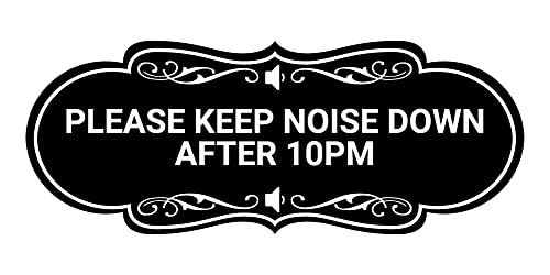 Panneau Please keep noise down after 10pm noir en taille M pour la tranquillité nocturne