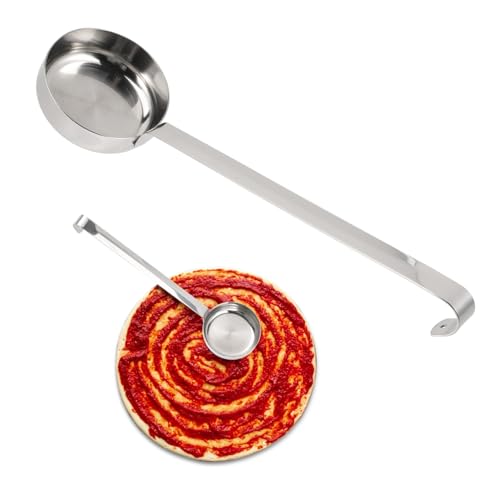 COLLBATH Pizzasaucenlöffel Edelstahl Mit Langem Griff Flacher Boden Schöpflöffel Für Heiße Soßen Und Suppen Küchenhelfer Für Haushalt Und Gastronomie