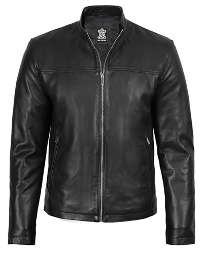 Image of fjackets Cafe Racer Mens Leather Jacket - 100% Real Lambskin Leather Jacket Men Moto Style