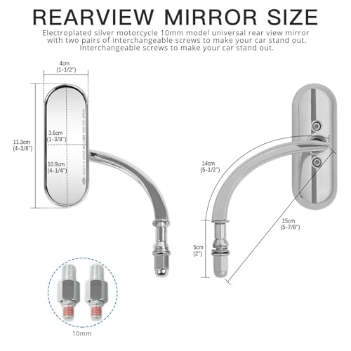 Image of DREAMIZER Motorcycle Mirrors for Handlebars - Universal 8MM 10MM Side Mirror for Street Bike Bobber Cafe Racer Touring Cruiser (Oval-Chrome)