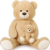 MorisMos 130cm Oso Peluche Gigante, XXL Marrón Claro Osito de Peluche Grande con Oso Bebé, Kawaii Teddy Bear Regalos para Niños Novia Cumpleaños Navidad Decoración