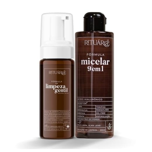 Rituária Kit Dupla Limpeza Facial, Água Micelar 9 em 1 200ml e Espuma de Limpeza Gentil 140ml, Pele Limpa e Saudável