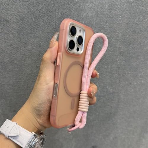 Coque mate antichoc pour iPhone 12 Pro rose avec dragonne de voyage