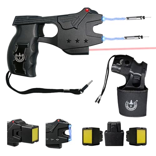 Lingrosered Heavy Duty Stun Gun for Self Defence,15 Foot Range, 1.80 µC Painful,LED Flashlight,Rechargeable Stun Gun for Man and for Woman, Safety Switch,Holster Included - Design Patent Pending