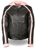 Milwaukee Leather SH1951 Women's Black and Pink Striped Leather Jacket with Zip-Out Hoodie - 3X-Large
