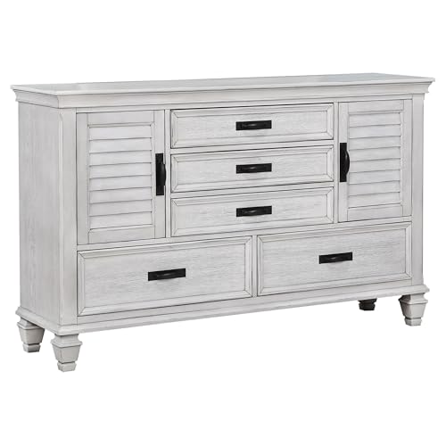 Coaster Home Furnishings Franco Farmhouse 4-Piece Bedroom Set Queen Size Panel Bed Frame 57-inch Headboard Distressed White 205331Q-S4 - Image 4