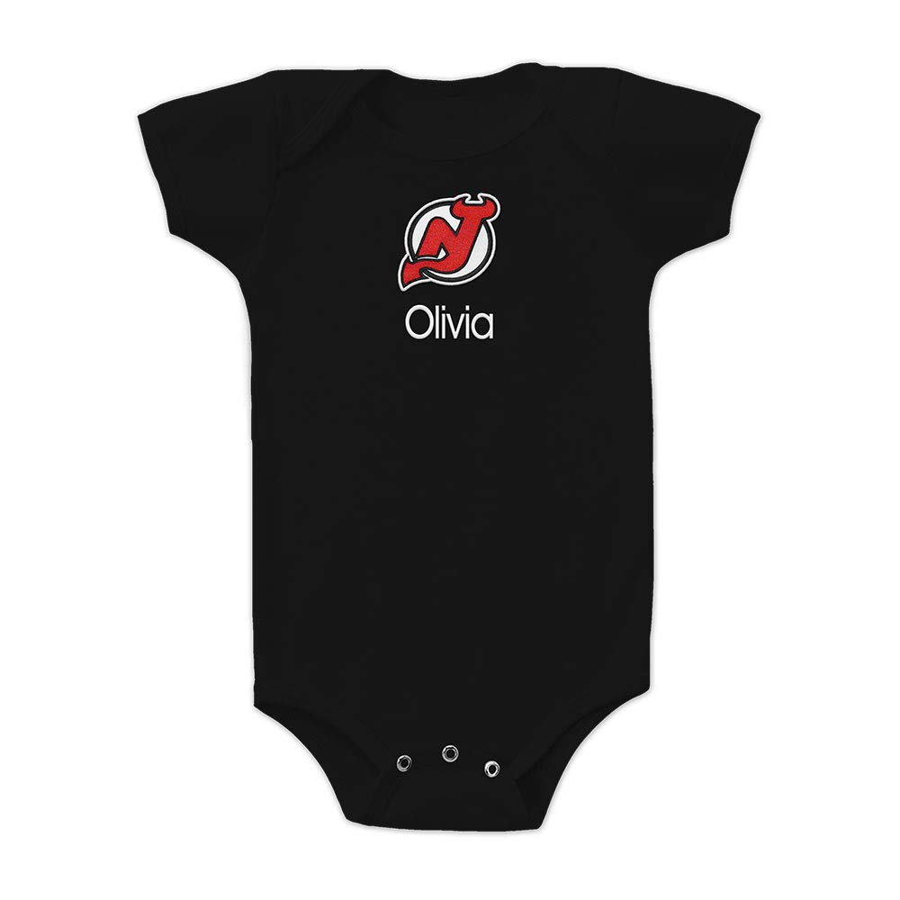 New Jersey Devils Personalized Baby Bodysuit (0-3 Months, Black)