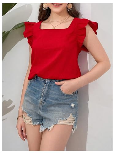 MakeMeChic Girl's Square Neck Ruffle Sleeve Blouse Cute Blouses Shirt Summer Casual Tops3